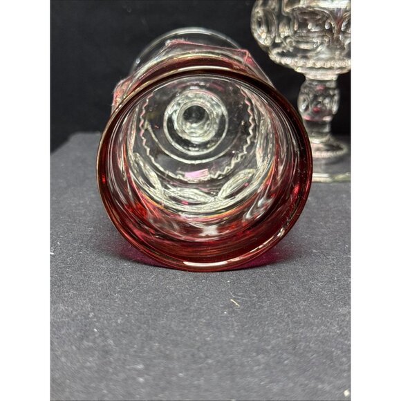 4 Tiffin Cranberry "Kings Crown" Pattern Pedestal 5 5/8" High Water Goblets - Picture 4 of 5